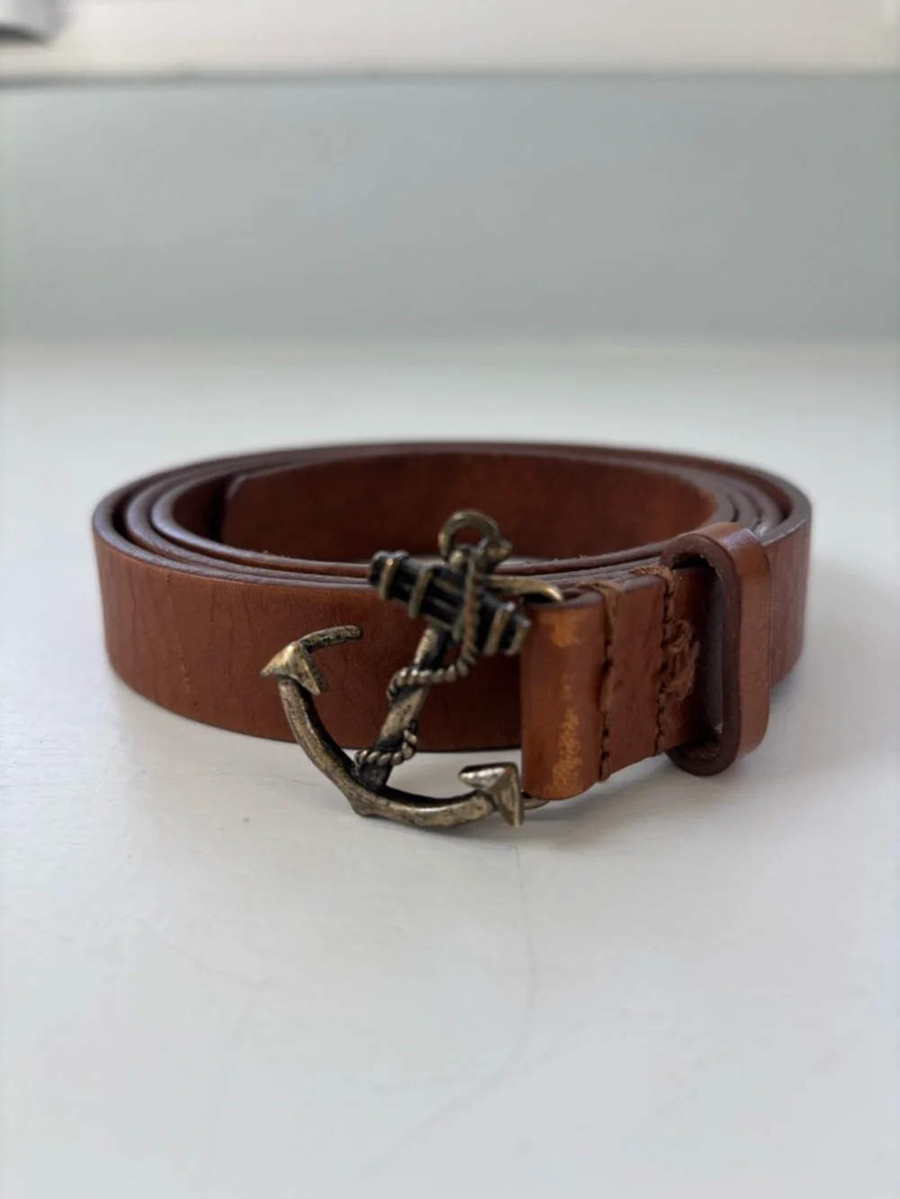 J. Crew Tan Leather Belt with Anchor Buckle medium women - Picture 2 of 7